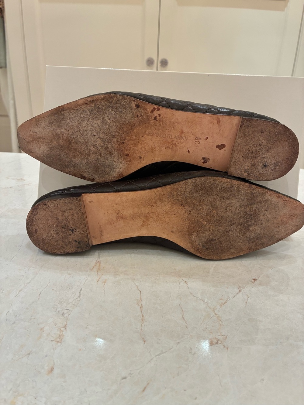 Manolo Blahnik Dark Brown Quilted Leather Flats - Picture 10 of 11